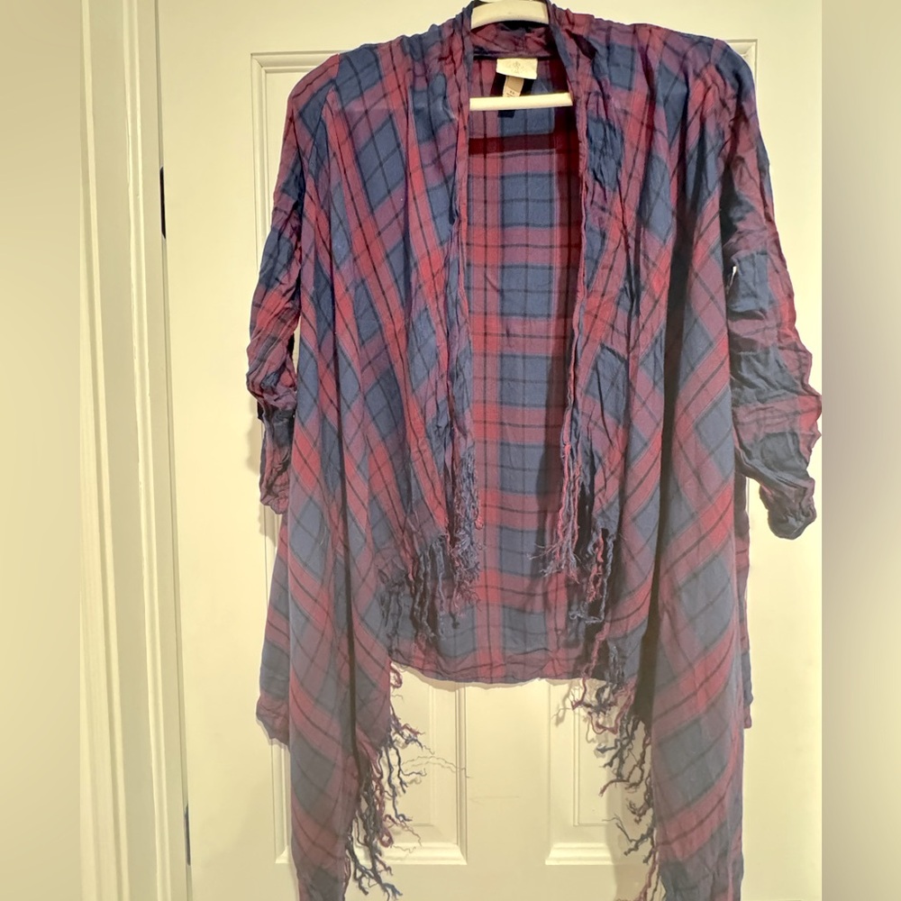 Fringe boho chic flannel cardigan from Knox Rose